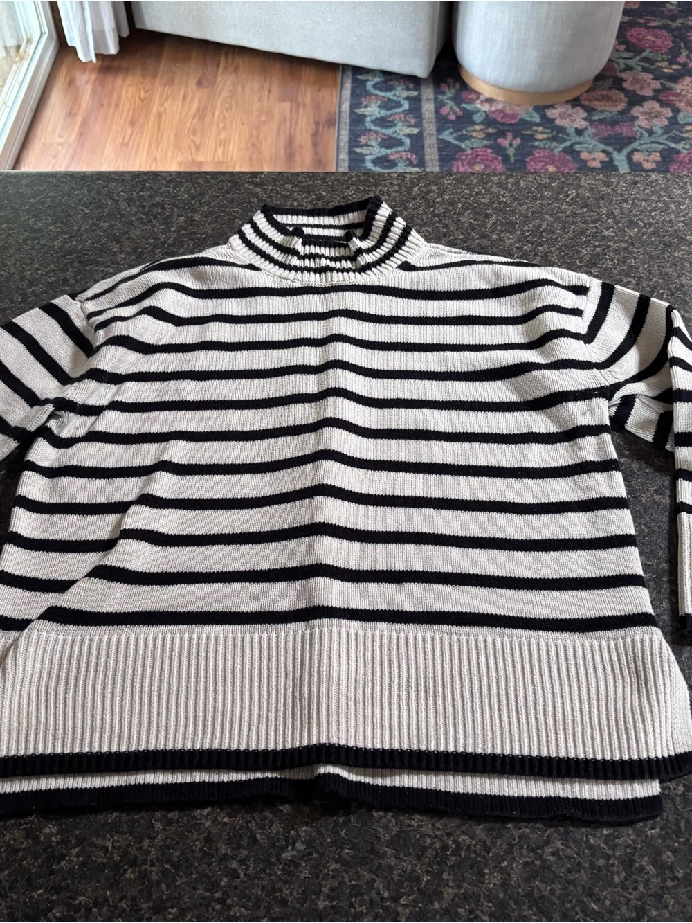 Lucky Brand Striped Black and White Mock Neck Sweater